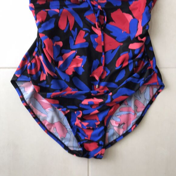 Aqua Green Swim One Piece Swimsuit Multicolor Floral Shirred - Picture 4 of 10